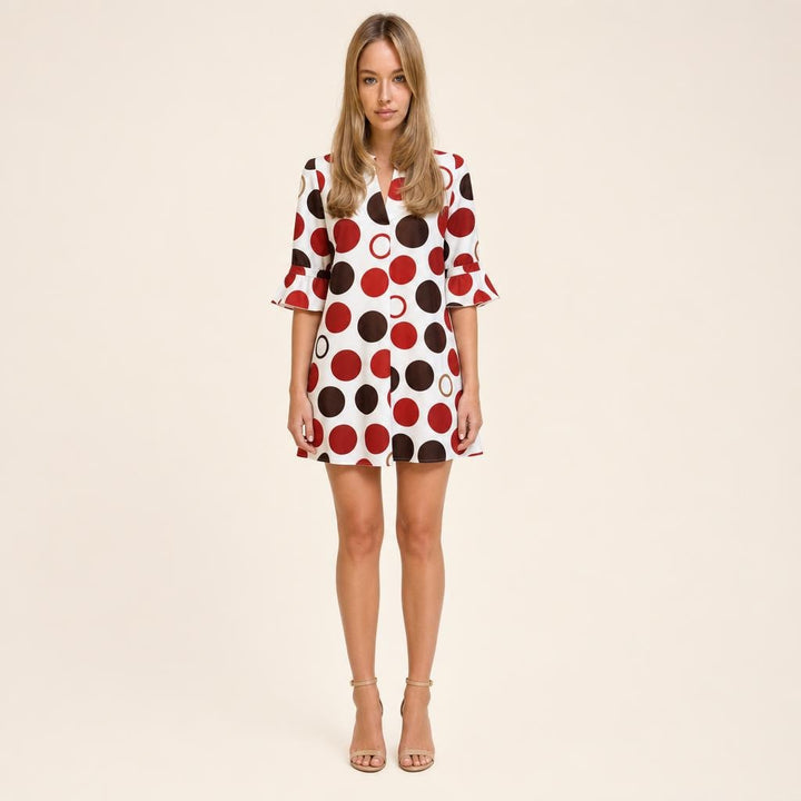 Women's Polka Dot Mini Dress in Red, front view