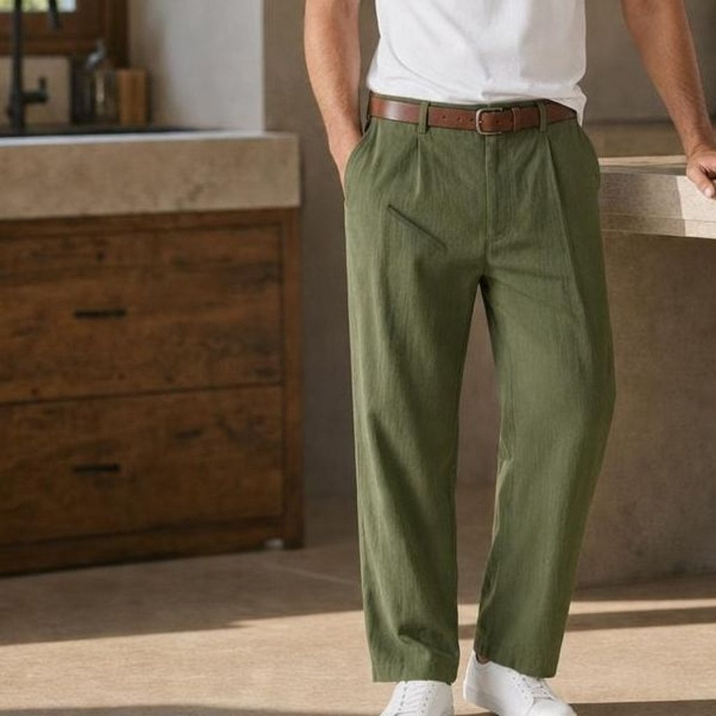 Men's Summer Wide Leg Pants in Army Green, front view