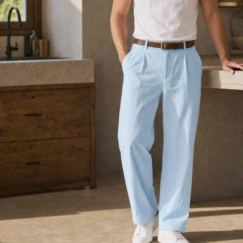 Men's Summer Wide Leg Pants in Blue, front view