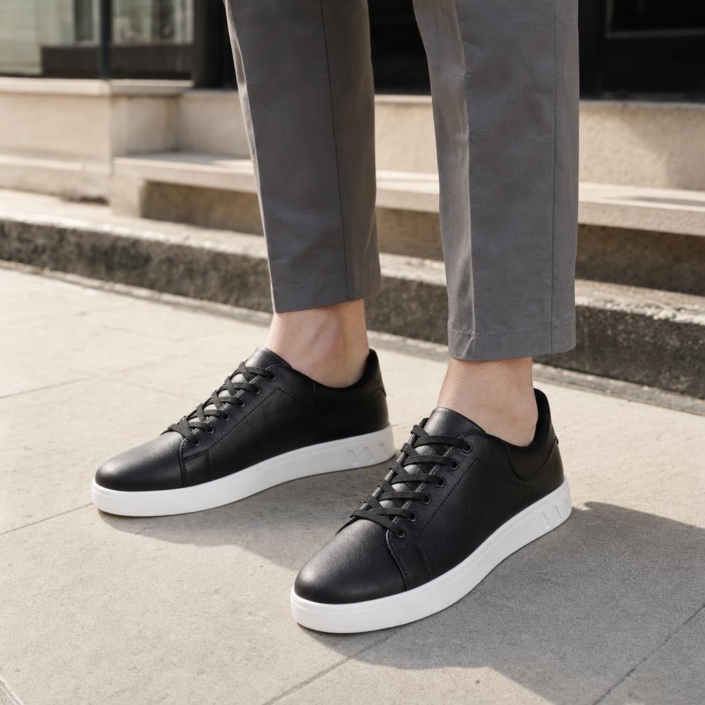Men's Lace Up Walking Shoes in Black, front view