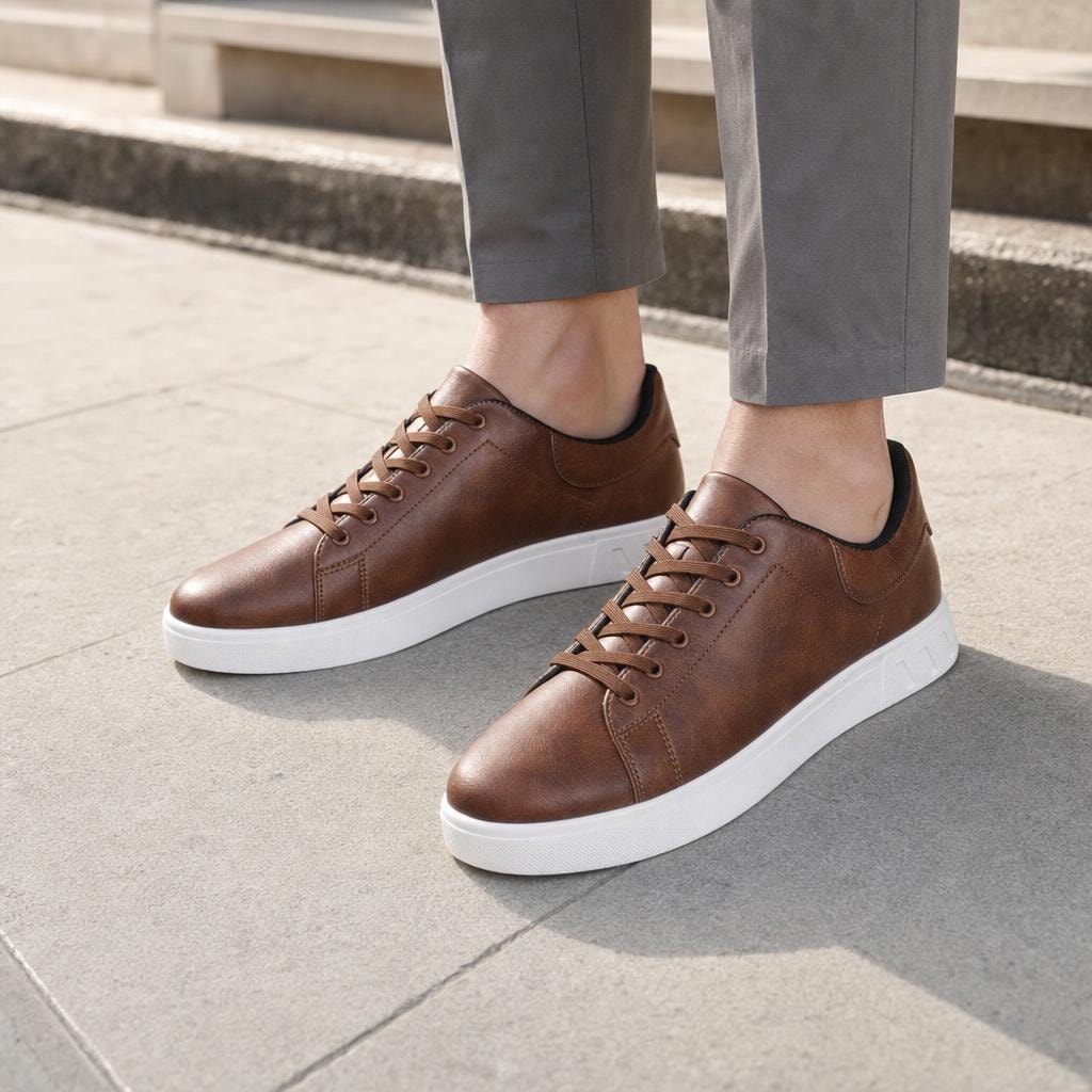 Men's Lace Up Walking Shoes in Brown, front view
