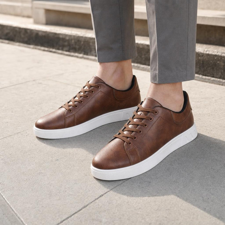 Men's Lace Up Walking Shoes in Brown, front view