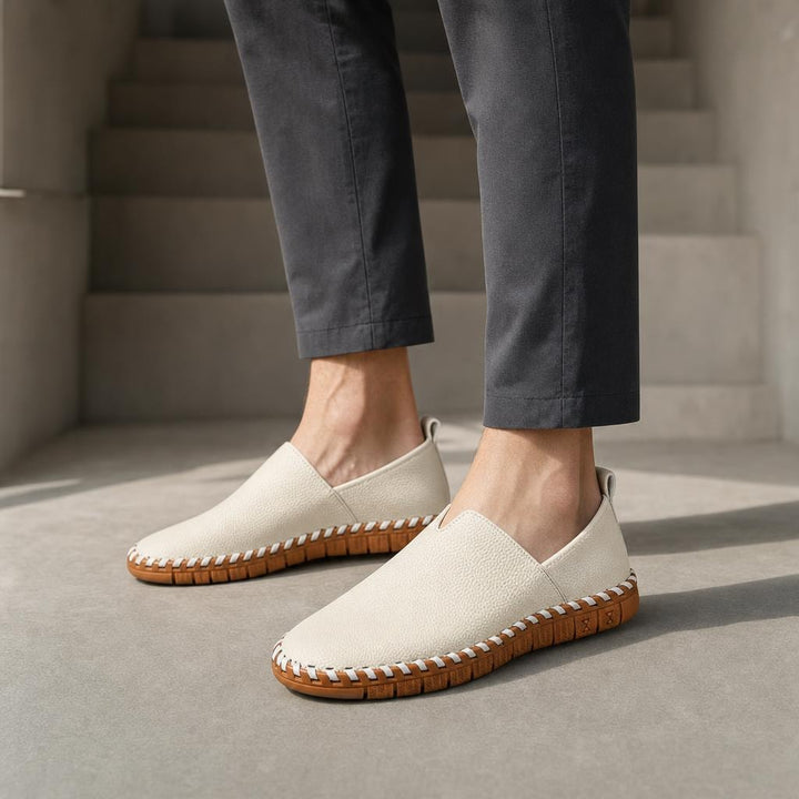 Men's Hand Stitched Loafer Shoes in White, front view