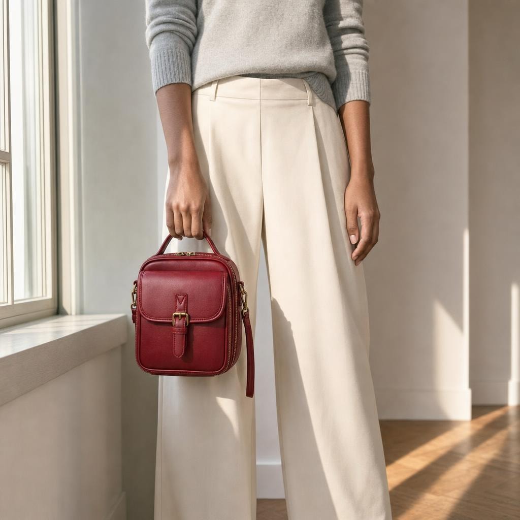 Women's Card Slot Crossbody Bag in Cherry Red, front view