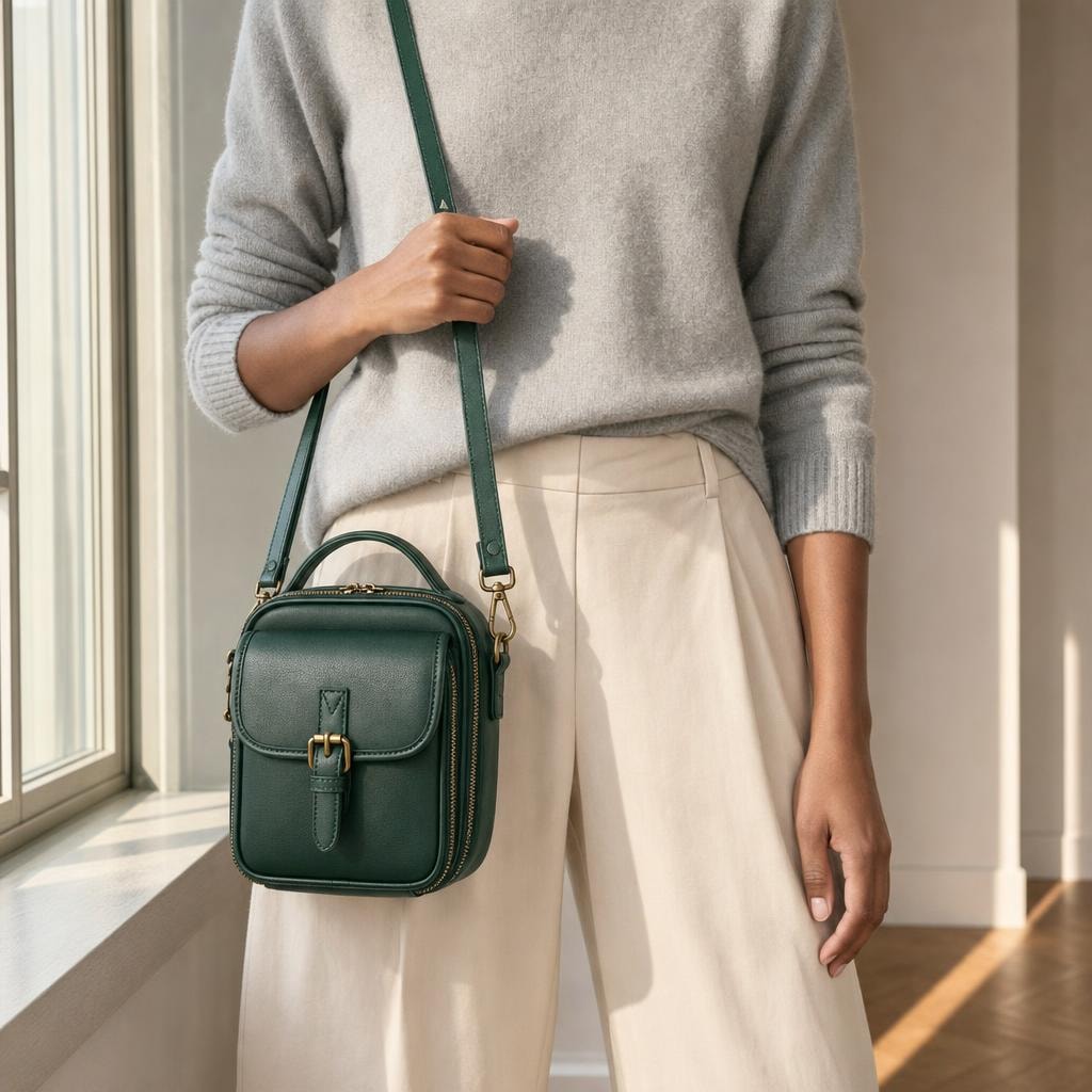 Women's Card Slot Crossbody Bag in Forest Green, front view