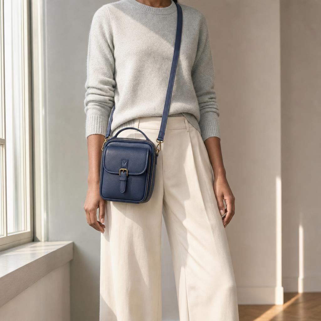 Women's Card Slot Crossbody Bag in Navy Blue, front view