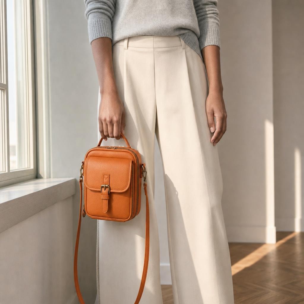 Women's Card Slot Crossbody Bag in Warm Orange, front view