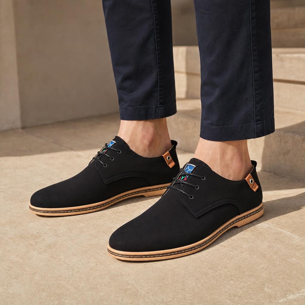 Men's Comfortable Lace Up Shoes in Black, front view
