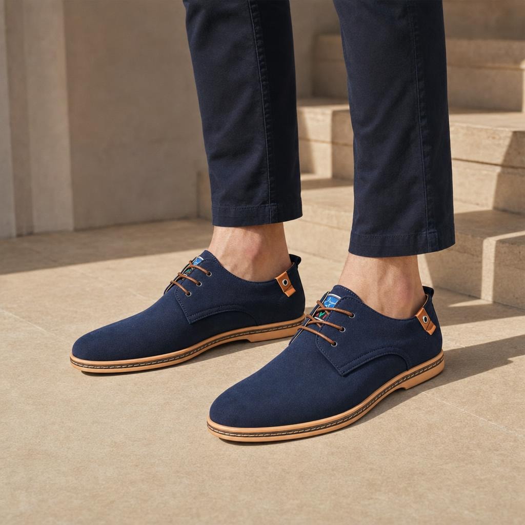 Men's Comfortable Lace Up Shoes in Blue, front view