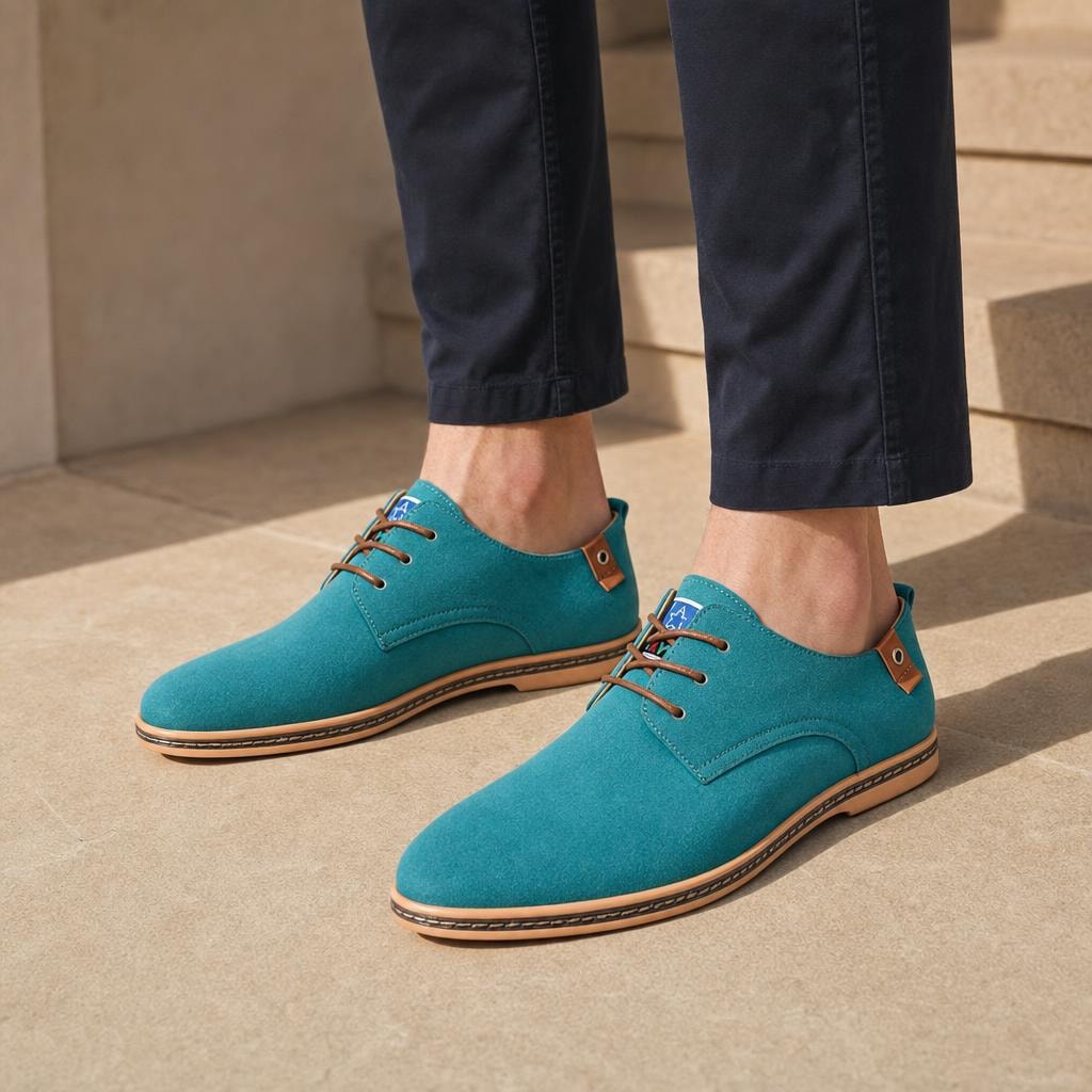 Men's Comfortable Lace Up Shoes in Green, front view