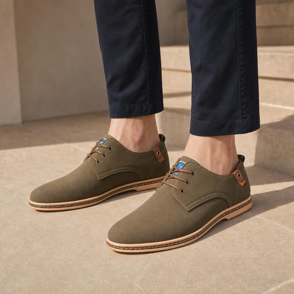 Men's Comfortable Lace Up Shoes in Khaki, front view