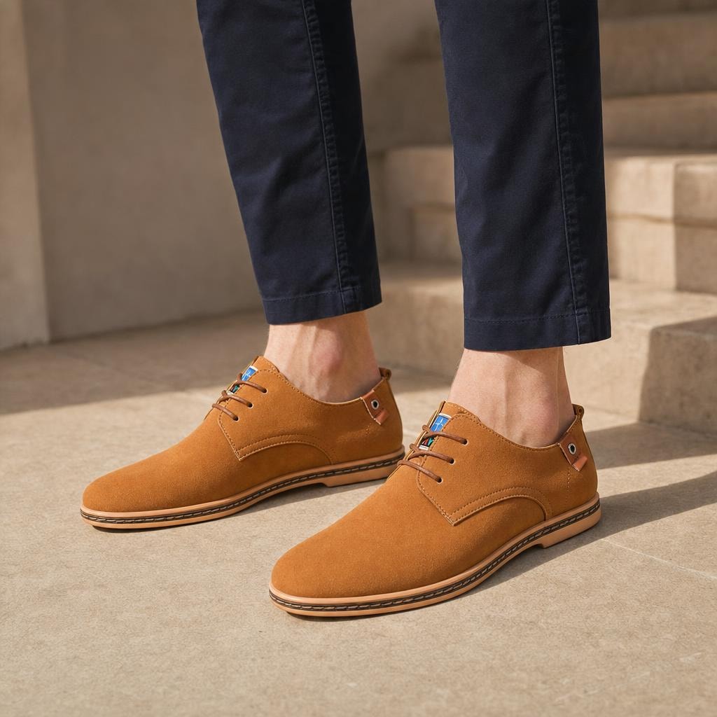 Men's Comfortable Lace Up Shoes in Orange, front view