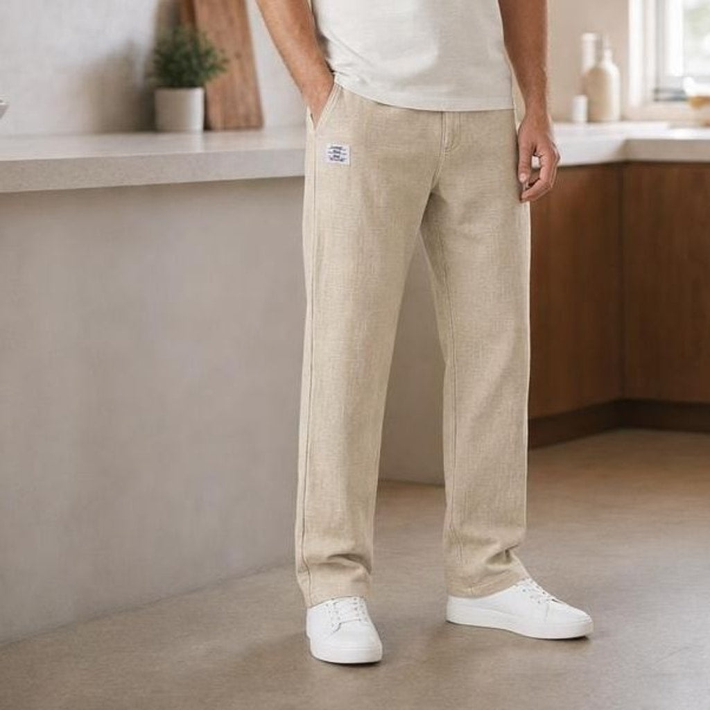 Men's Elastic Waist Pants in Beige, front view