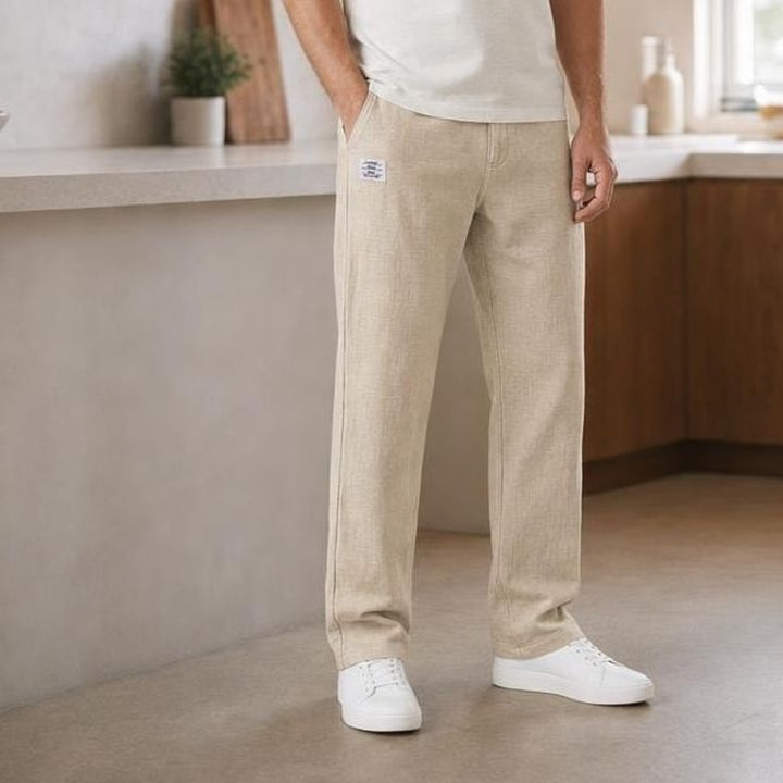Men's Elastic Waist Pants in Beige, front view