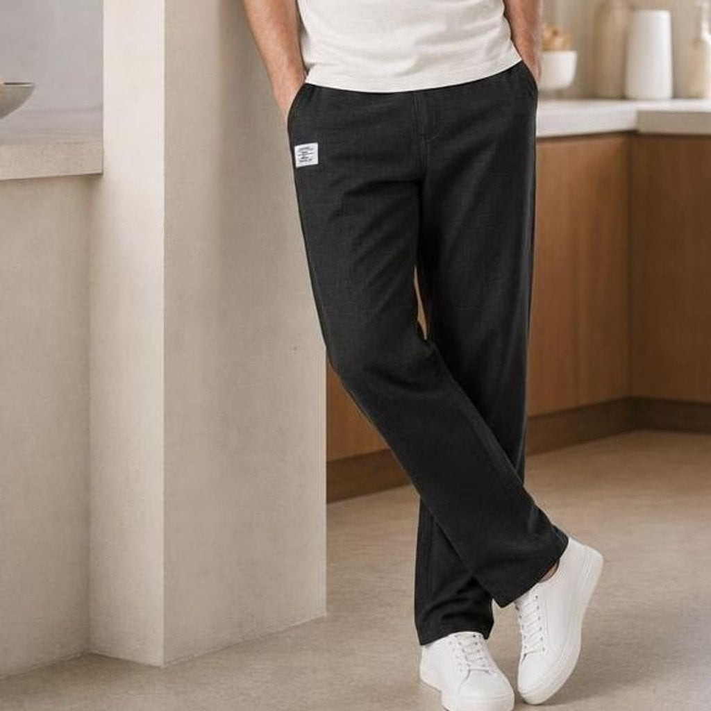 Men's Elastic Waist Pants in Black, front view