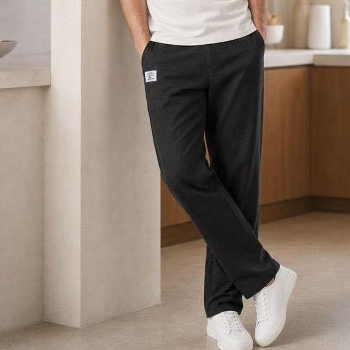 Men's Elastic Waist Pants in Black, front view