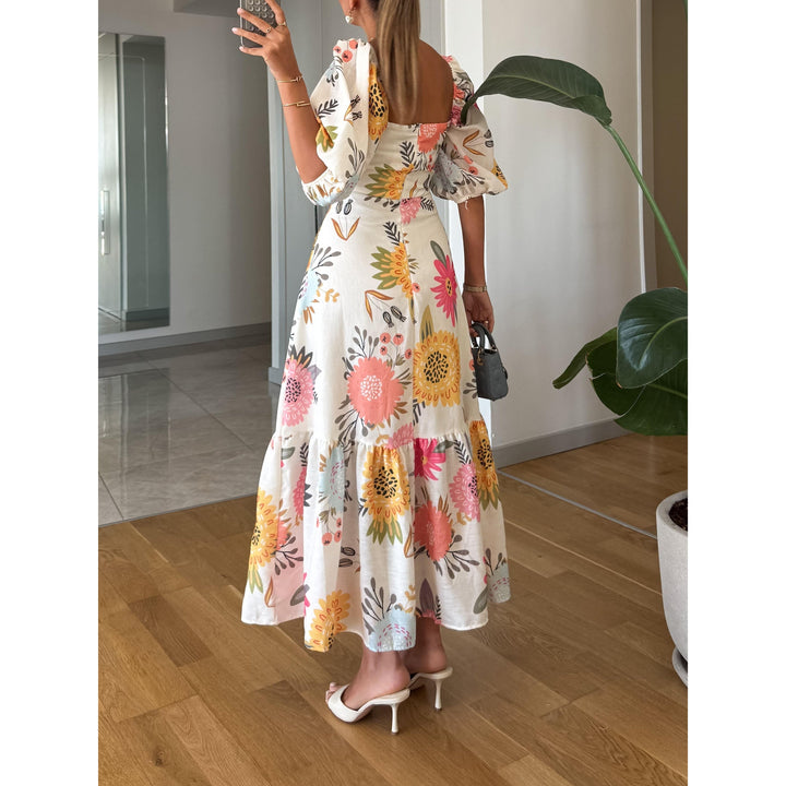 Felicity Classic Puff Sleeve Tiered Midi Floral Dress 1