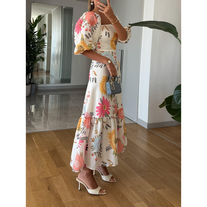 Felicity Classic Puff Sleeve Tiered Midi Floral Dress 3