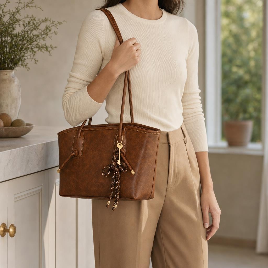 Women's Vintage Small Shoulder Bag in Cognac Brown, front view