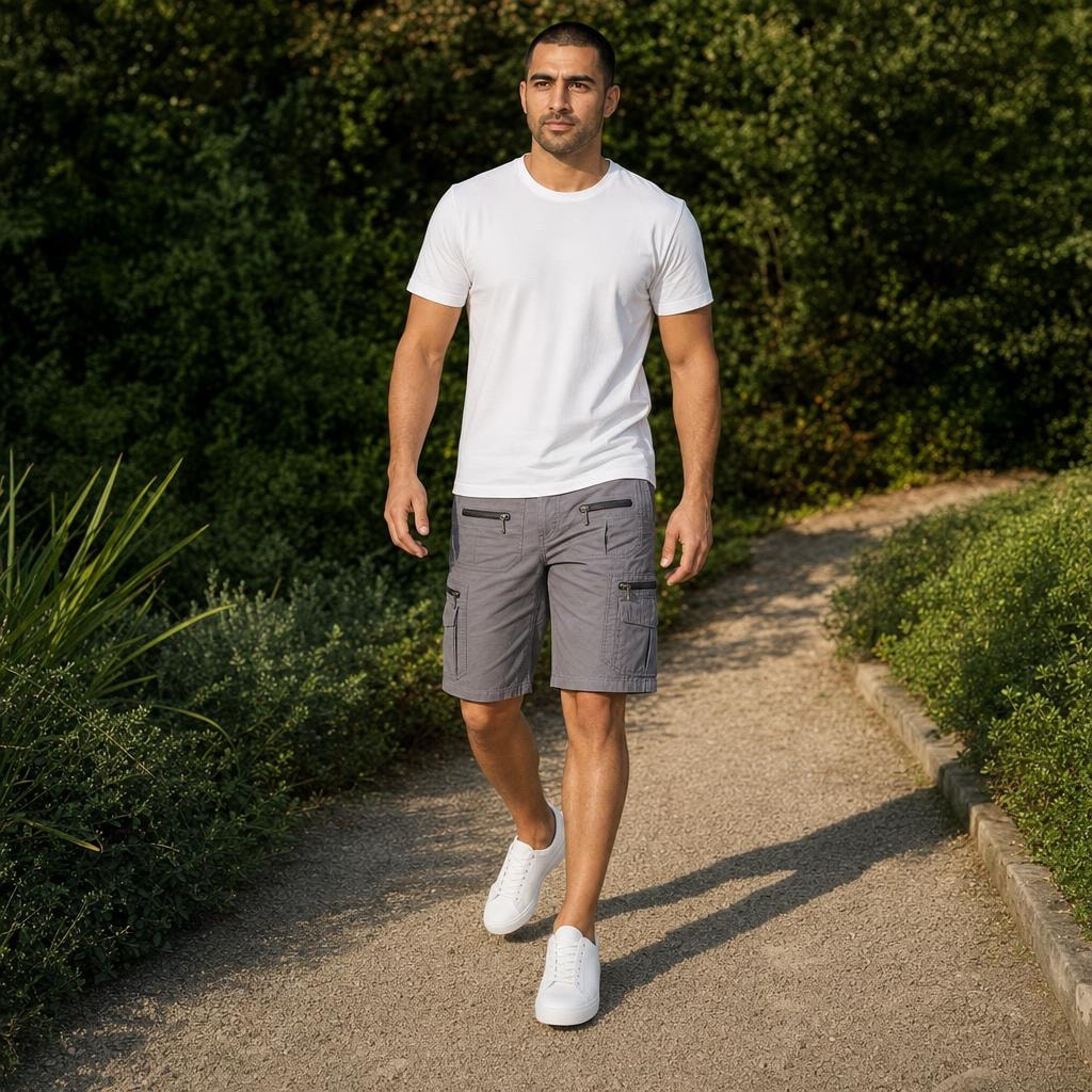 Men's Zip Pocket Cargo Shorts in Grey, front view