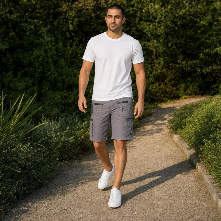 Men's Zip Pocket Cargo Shorts in Grey, front view