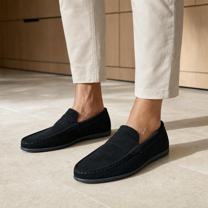 Men's Penny Slip On Loafer Shoes in Black, front view