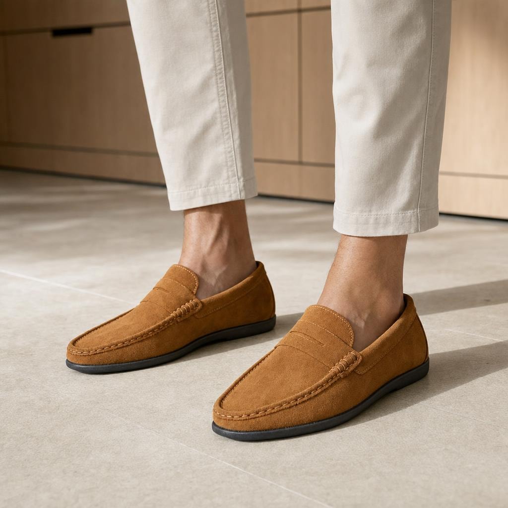 Men's Penny Slip On Loafer Shoes in Brown, front view