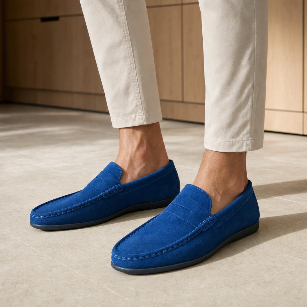Men's Penny Slip On Loafer Shoes in Dark Blue, front view