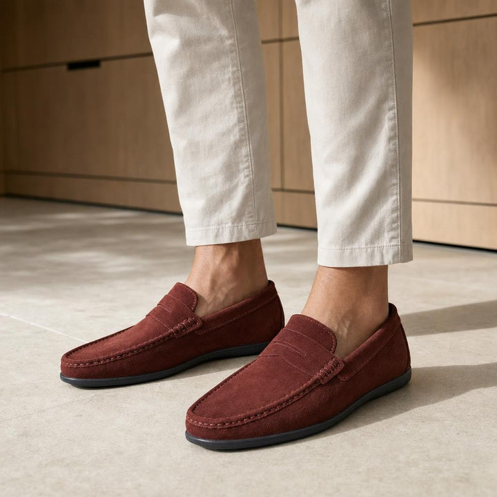Men's Penny Slip On Loafer Shoes in Red, front view