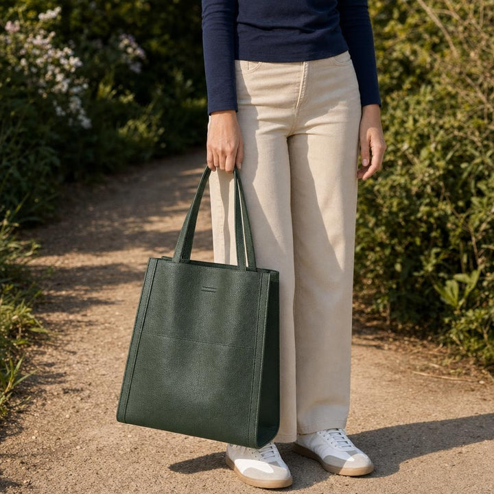 Women's PU Leather Shoulder Bag in Forest Green, front view