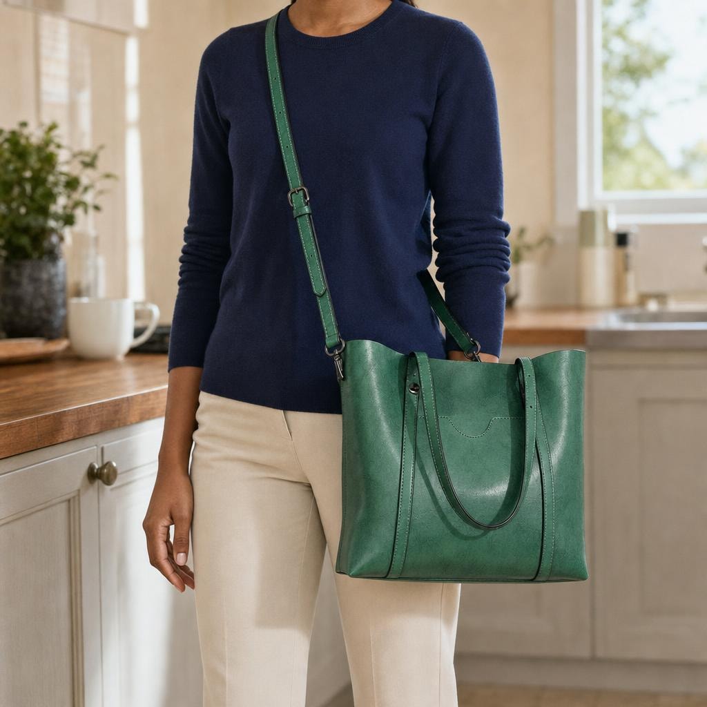 Women's Large Tote Crossbody Bag in Green, front view