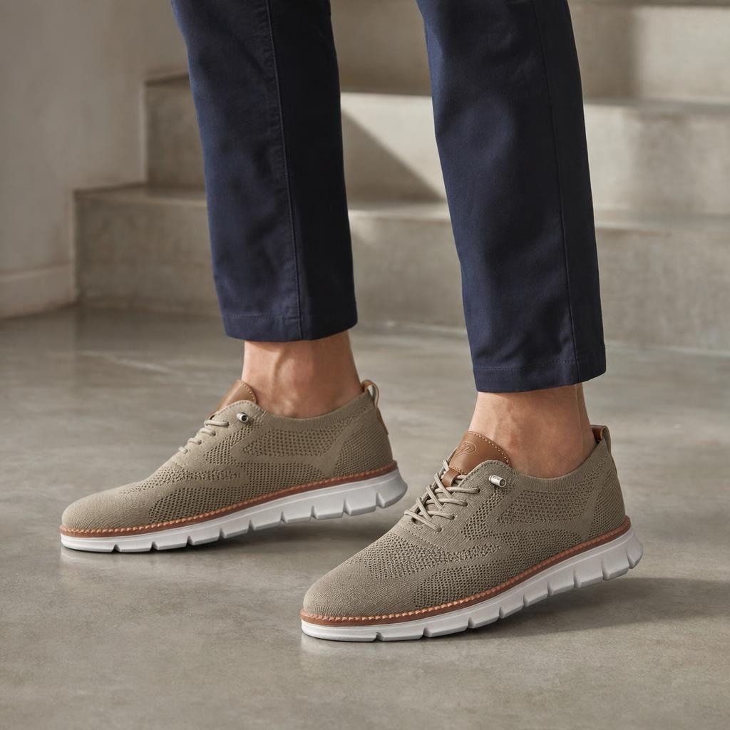 Men's Breathable Faux Leather Shoes in Beige, front view