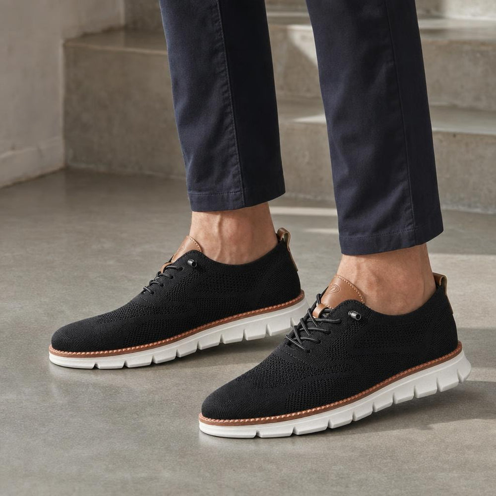 Men's Breathable Faux Leather Shoes in Black, front view
