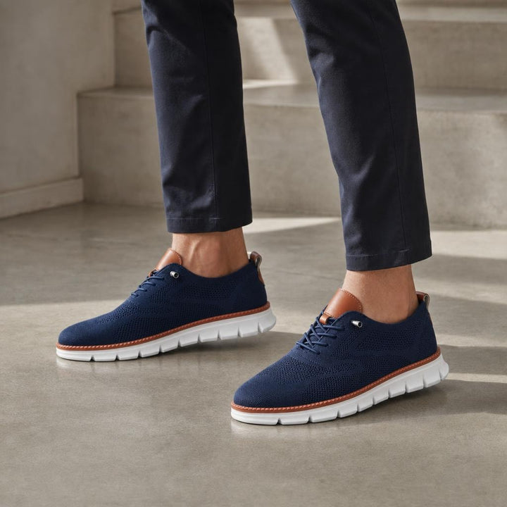 Men's Breathable Faux Leather Shoes in Blue, front view