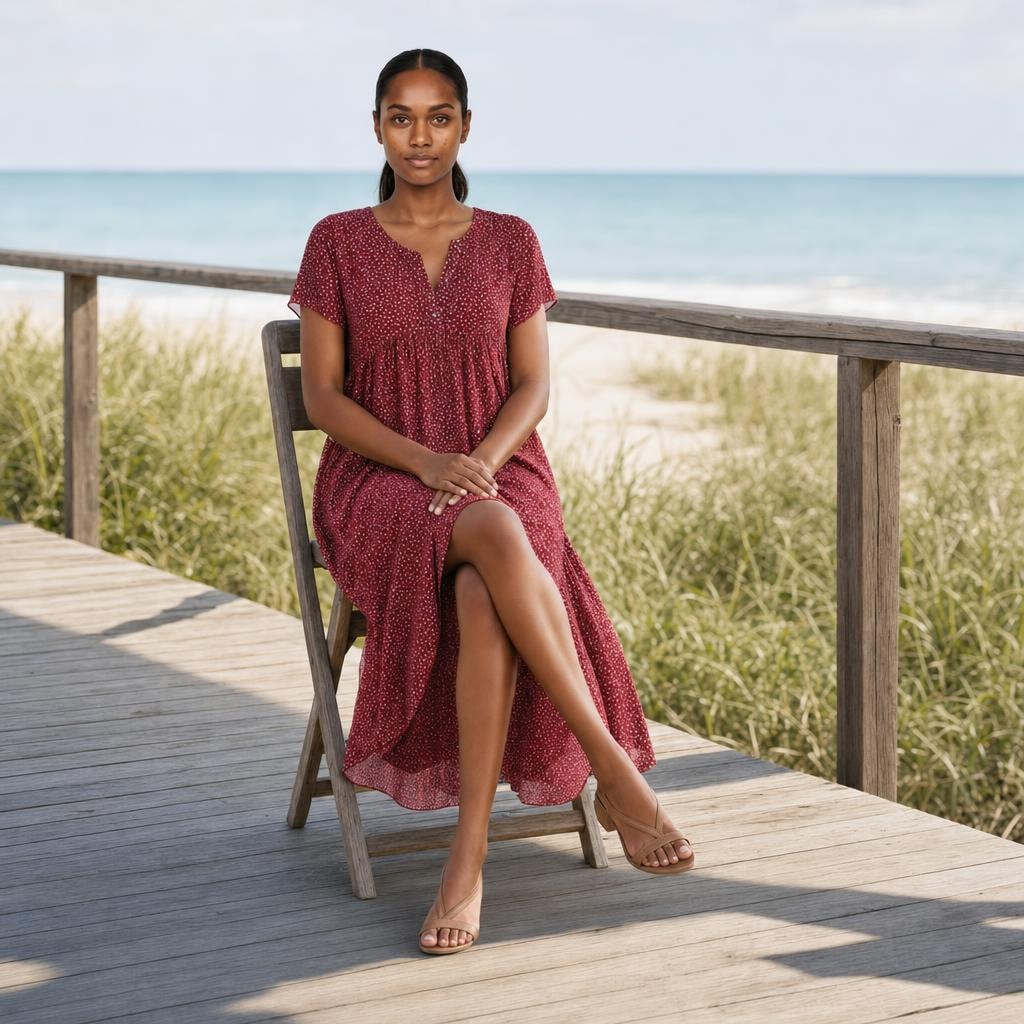 Women's Boho Summer Floral Dress in Red, front view