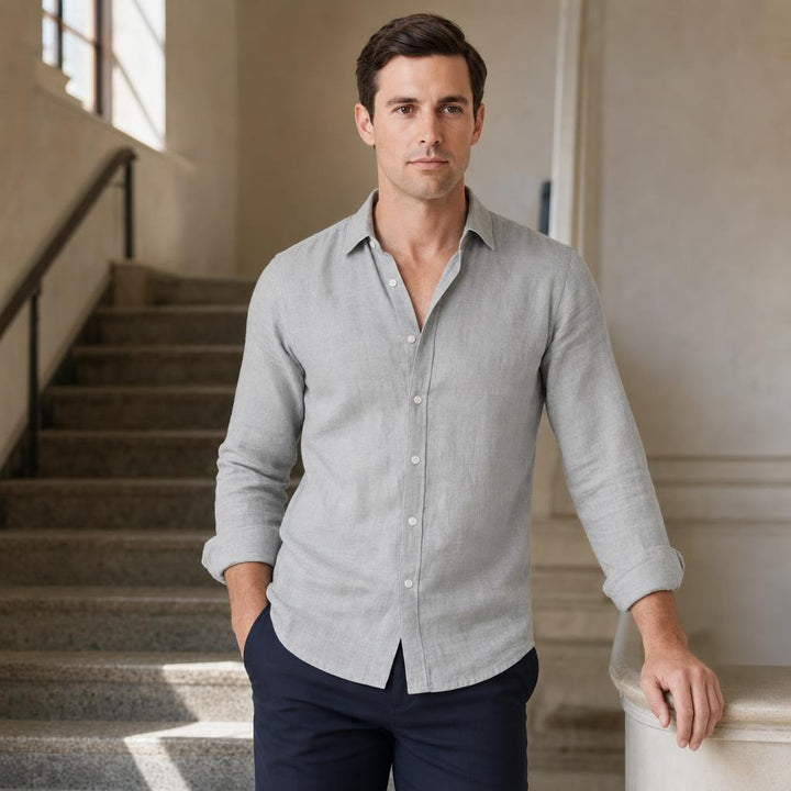 Men's Casual Long Sleeve Shirt in Gray, front view