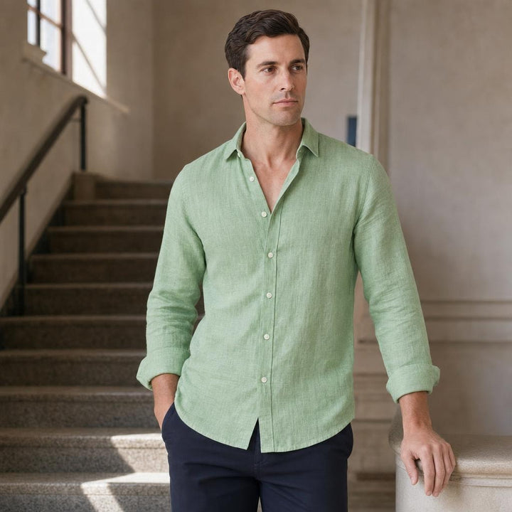 Men's Casual Long Sleeve Shirt in Light Green, front view