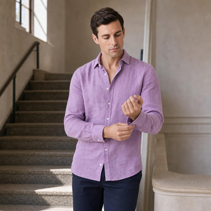 Men's Casual Long Sleeve Shirt in Purple, front view