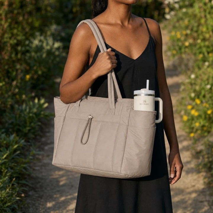 Women's Nylon Laptop Tote Bag in Khaki, front view