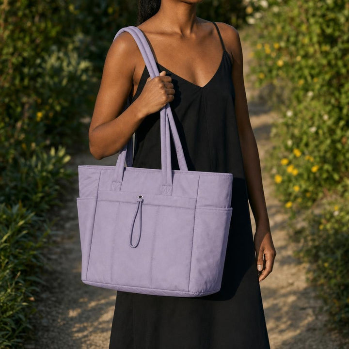 Women's Nylon Laptop Tote Bag in Purple, front view