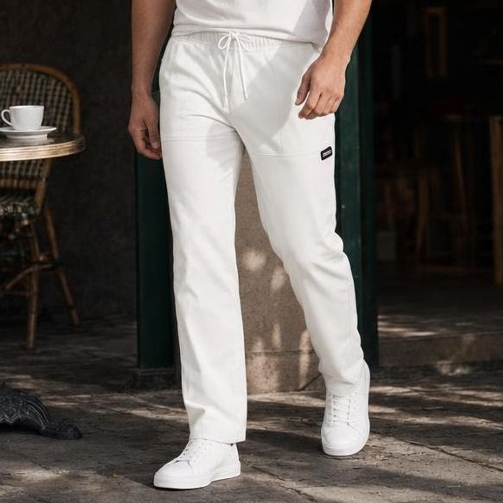 Men's Lightweight Straight Leg Pants in White, front view