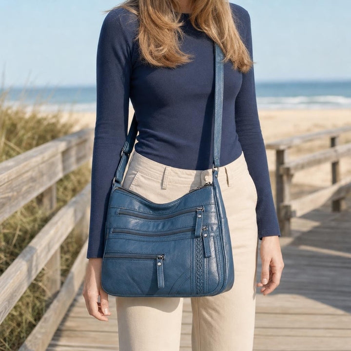 Women's Vintage Shoulder Bag in Blue, front view