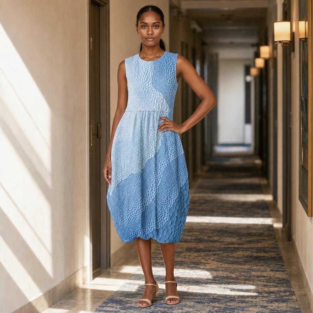 Women's Knee Length Midi Dress in Blue 1, front view