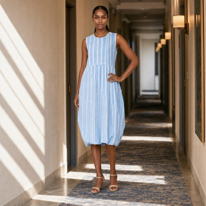 Women's Knee Length Midi Dress in Blue 2, front view