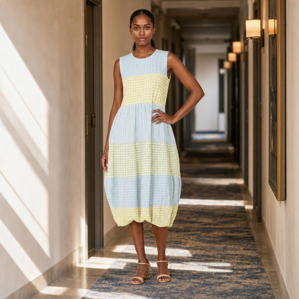 Women's Knee Length Midi Dress in MultiColoured 1, front view