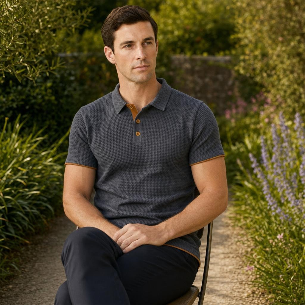 Men's Textured Polo Shirt in Dark Gray, front view