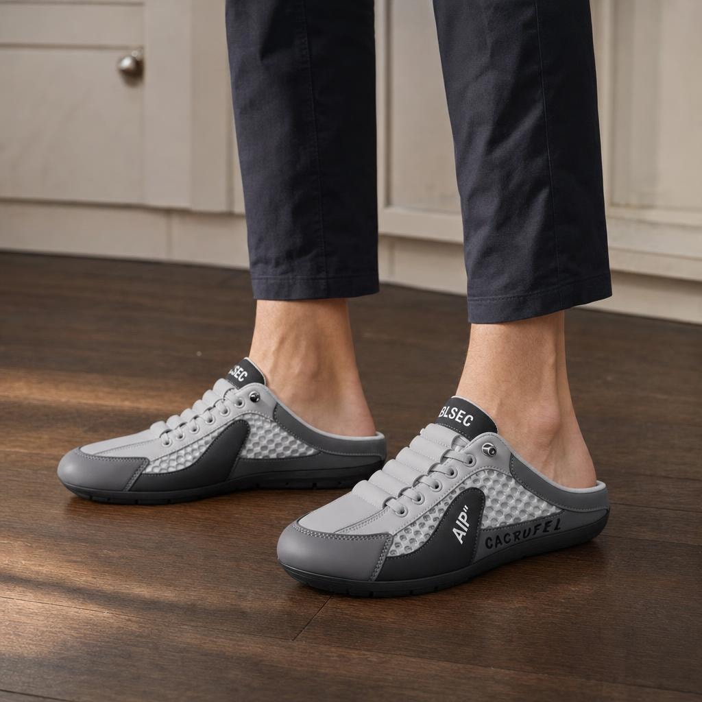 Men's Mesh Slip On Sneakers in Grey, front view
