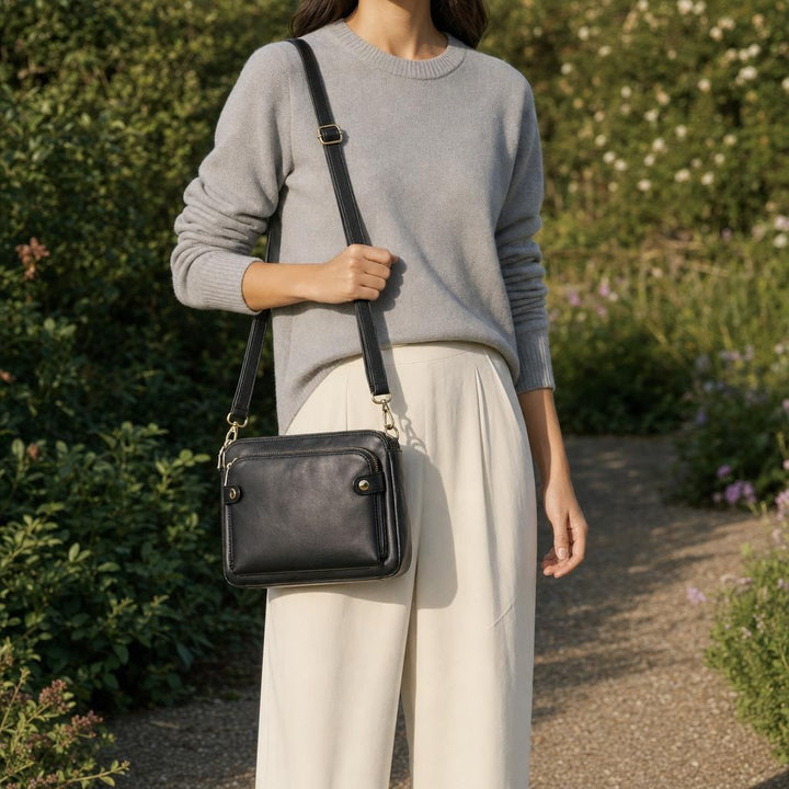 Women's Spacious Everyday Shoulder Bag in Black, front view