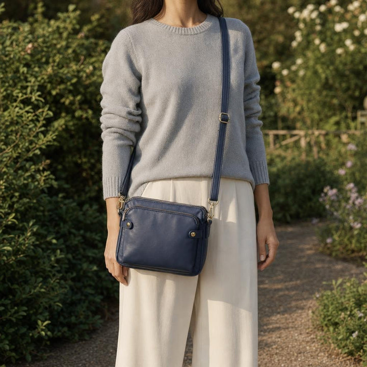 Women's Spacious Everyday Shoulder Bag in Blue, front view