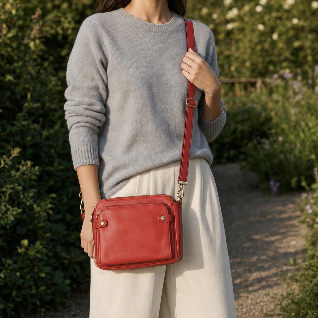 Women's Spacious Everyday Shoulder Bag in Red, front view